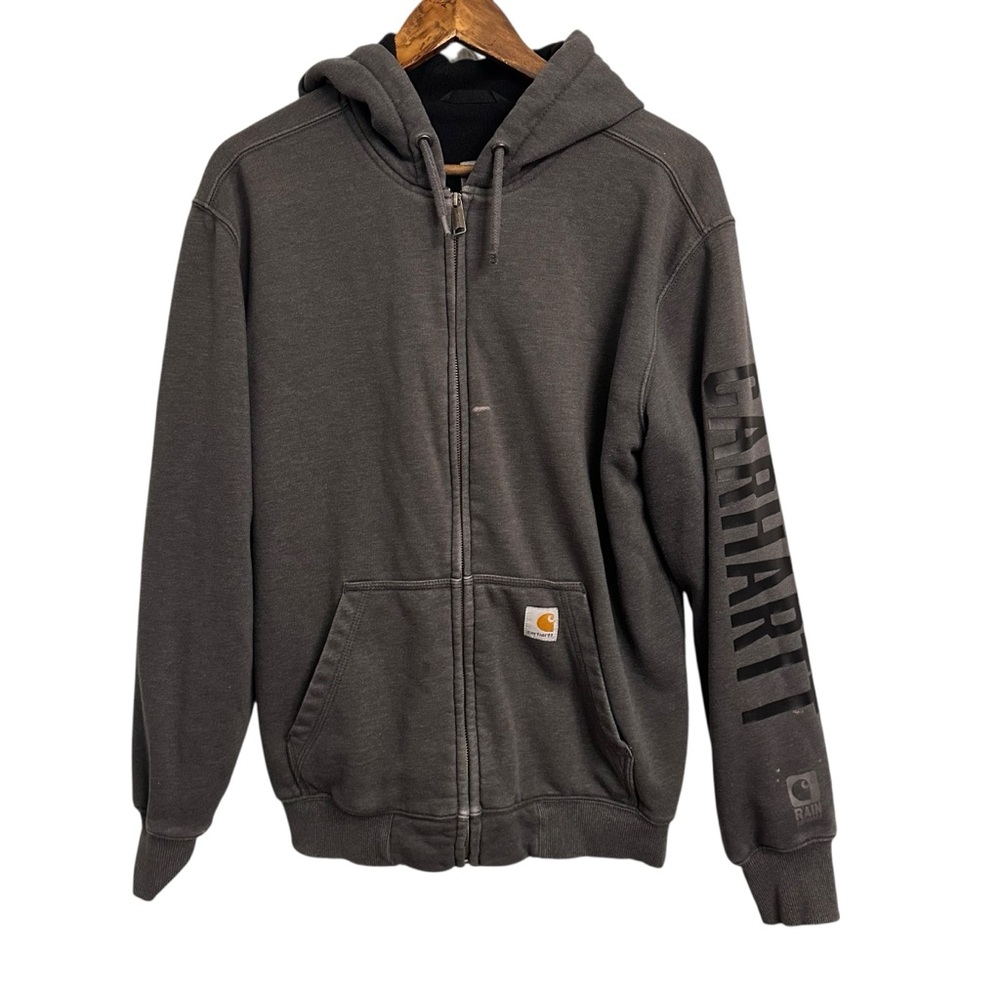 Carhartt Rain Defender Full Zip Hooded Sweatshirt Sleeve Spell Out Men’s Small